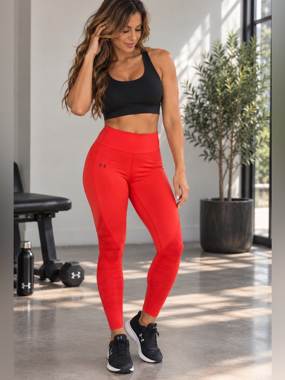 Under Armour HeatGear Compression Red Leggings Size L